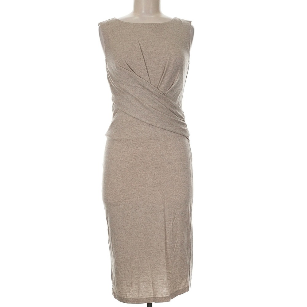 Max Mara Sheath Dress Womens 8 Beige Excellent Draped Wool Blend Sleeveless